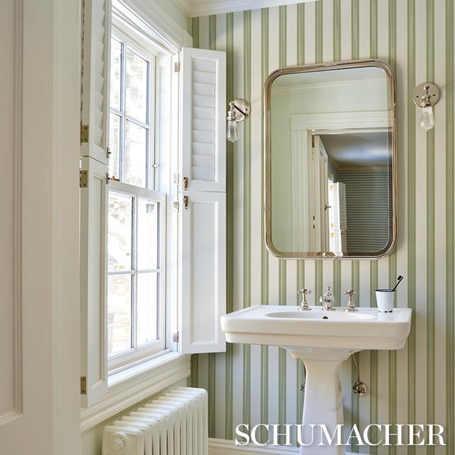 2020s Sample - Schumacher Chatham Stripe Wallcovering In Leaf For Sale - Image 5 of 6