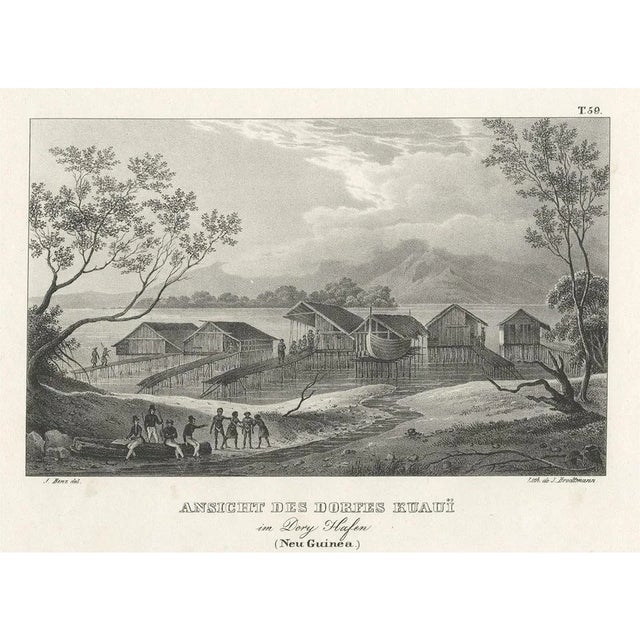 After L.A. de Sainson, Scene of a Village and Harbour in New Guinea, 1836, Original Lithograph For Sale