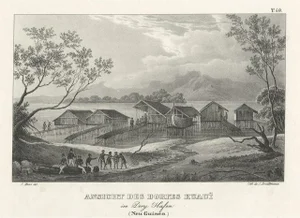 After L.A. de Sainson, Scene of a Village and Harbour in New Guinea, 1836, Original Lithograph