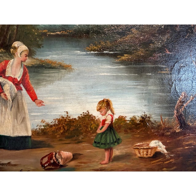 Impressionist Mid 20th Century Signed European Oil Painting Mid Century Genre Landscape Cottage Scene For Sale - Image 3 of 13