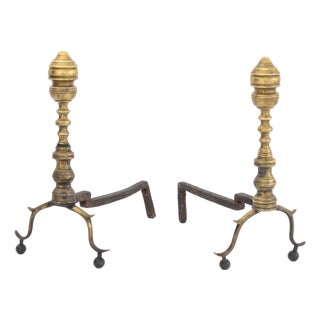 Federal Style Brass Andirons, Pair For Sale