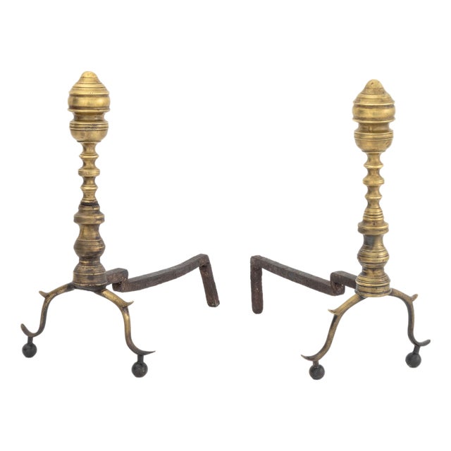 Federal Style Brass Andirons, Pair For Sale