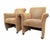 A handsome pair of vintage English-style rolled arm club chairs with a classic, understated silhouette. The chairs feature...