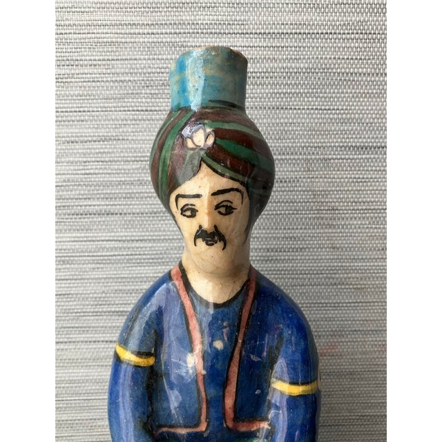Late 19th Century Mid–Late 19th Century Persian Qajar Dynasty Polychrome Fritware Figural Flask For Sale - Image 5 of 12