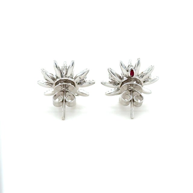 Early 21st Century White Gold and Diamond Starburst Earrings, 18k, Pair For Sale - Image 5 of 5
