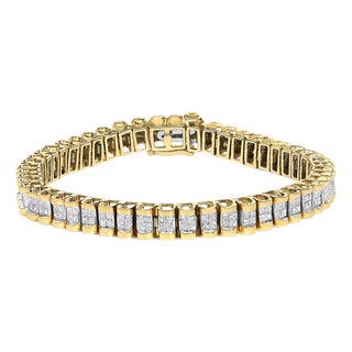 14K Yellow Gold 3.0 Cttw Princess Cut Quad Invisible Set Tennis Bracelet (H-I Color, SI1-SI2 Clarity) - 7” For Sale