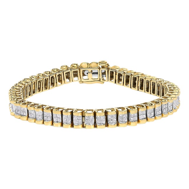 14K Yellow Gold 3.0 Cttw Princess Cut Quad Invisible Set Tennis Bracelet (H-I Color, SI1-SI2 Clarity) - 7” For Sale