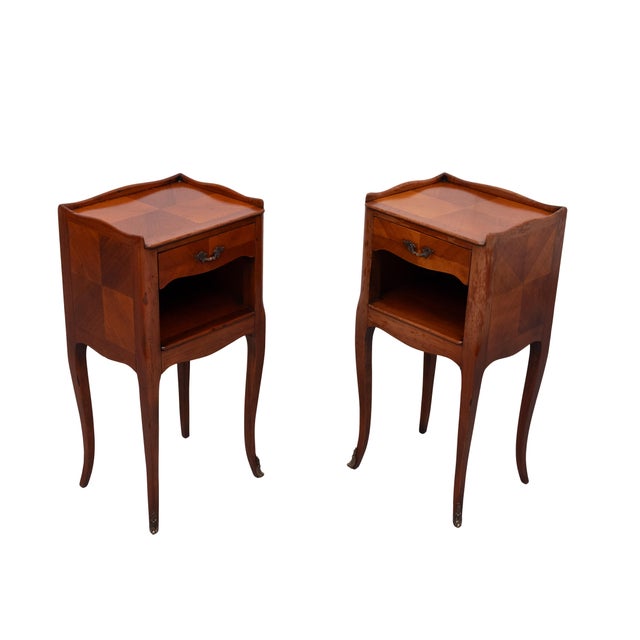 1950s Antique Nightstands in Wood and Nutwood, France, 1950s, Set of 2 For Sale - Image 5 of 12