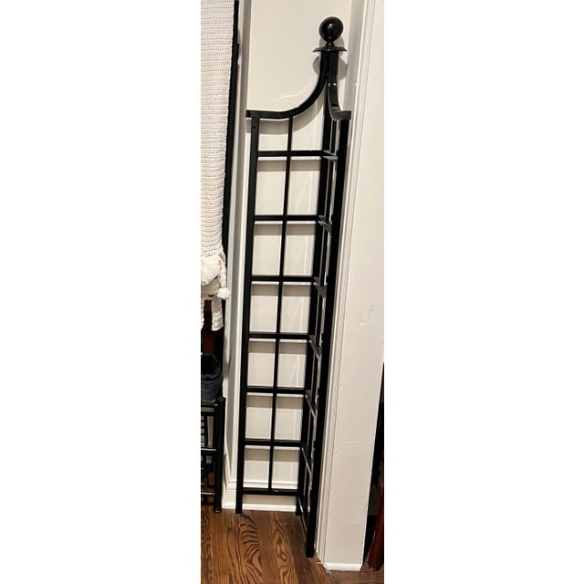 English Black Lacquer Corner Trellis With Finial | Faux Regency Garden Support | Tall Decorative Plant Climber For Sale - Image 3 of 6