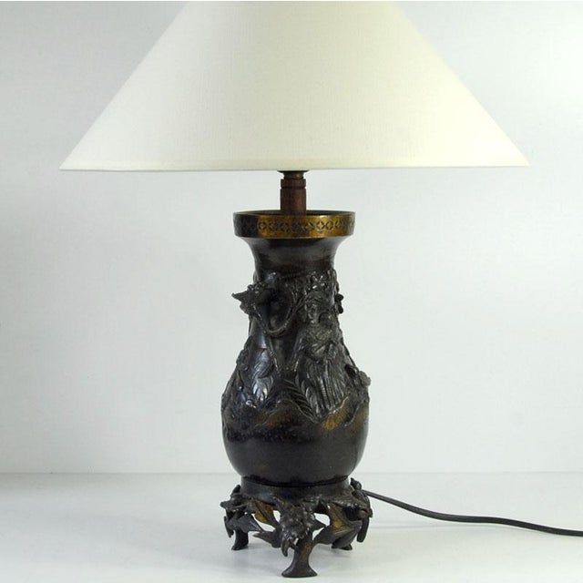 Antique Japanese Bronze Lamp, 1910s For Sale - Image 10 of 11
