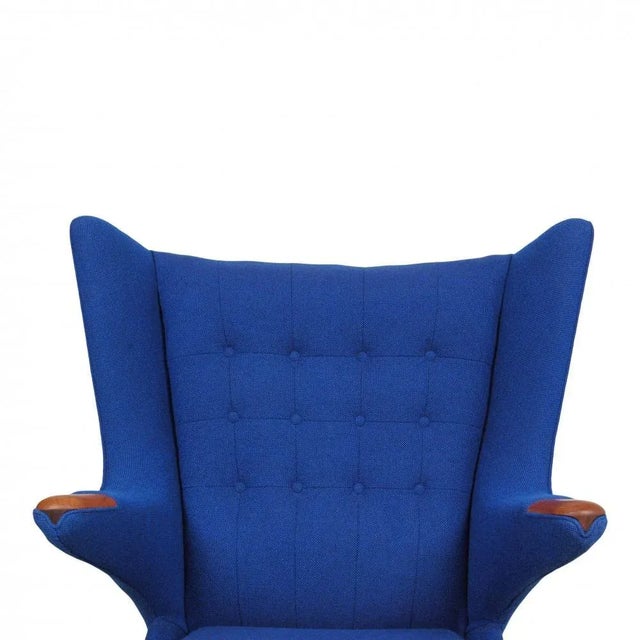 Wood Blue Fabric and Teak Papa Bear Chair by Hans J. Wegner, 1970s For Sale - Image 7 of 9