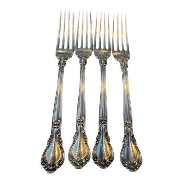 Antique Gorham Sterling Silver Dinner Fork Chantilly (Sterling, 1895, Lion-Anchor-G, Monogram "N"). 7.5" Long. Per Piece, 4 Available For Sale