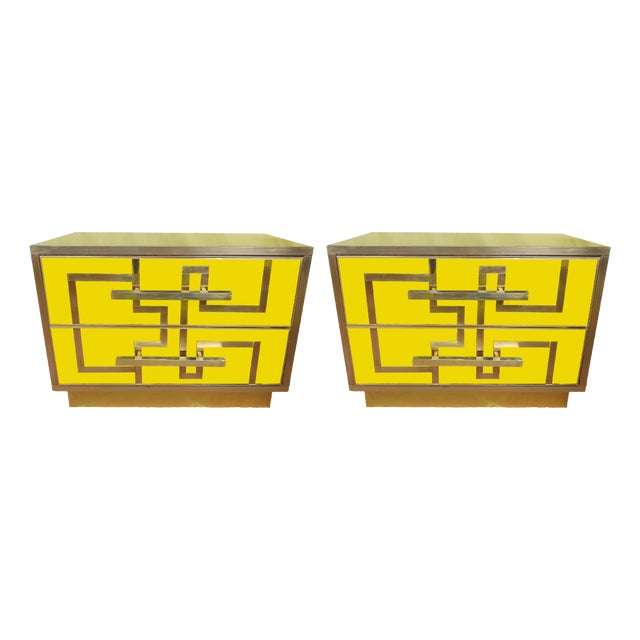 Nightstands with Yellow Murano Glass and Brass Legs from Justfurnituress SRL, 1950s, Set of 2 For Sale