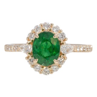 1.9Ct Tsavorite Ring With Earth-Mined Diamond Accents: Solid 14k Gold, 8x6mm, Size 6.75 For Sale
