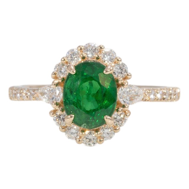 1.9Ct Tsavorite Ring With Earth-Mined Diamond Accents: Solid 14k Gold, 8x6mm, Size 6.75 For Sale