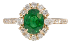 1.9Ct Tsavorite Ring With Earth-Mined Diamond Accents: Solid 14k Gold, 8x6mm, Size 6.75