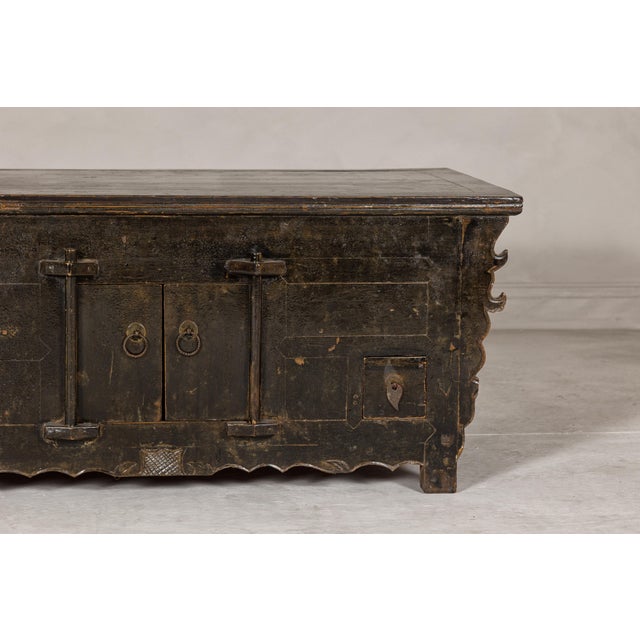 Brown Low Kang Carved Sideboard with Brown Distressed Finish and Two Small Doors For Sale - Image 8 of 12