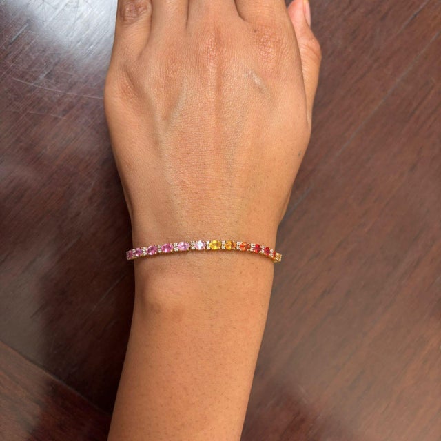 Natural multi sapphire 6.98cts & diamond 0.36cts bracelet in 18k gold For Sale - Image 13 of 18