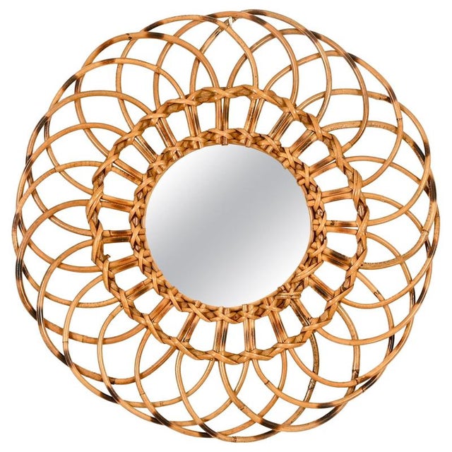 Round Organic Mirror in Rattan and Wicker by Franco Albini, Italy, 1960s For Sale - Image 13 of 13