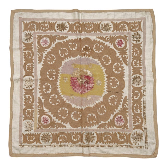 Uzbekistan Suzani Tablecloth - Tribal Textile 4' X 4'1'' For Sale