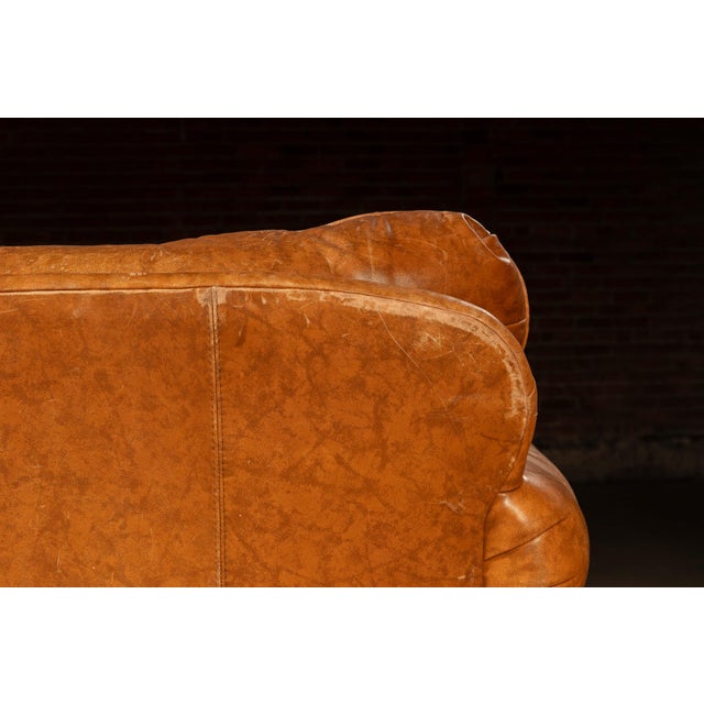 Late 20th Century Pair of Rolled Arm Leather Club-Style Armchairs in Camel For Sale - Image 12 of 12