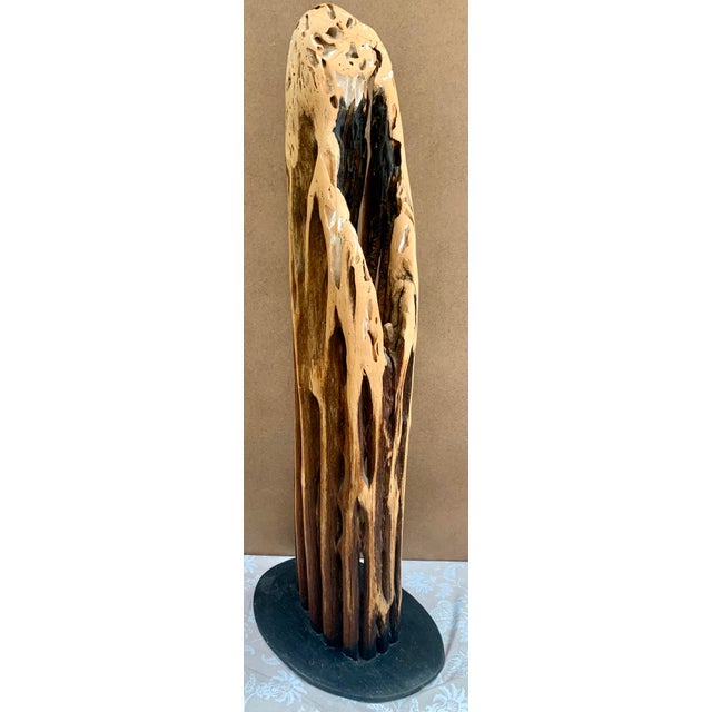 Brown Kenzi Shiokava Late 20th Century Large 47" Signed Hand-Carved Wood Organic Brutalist Totemic Sculpture For Sale - Image 8 of 12