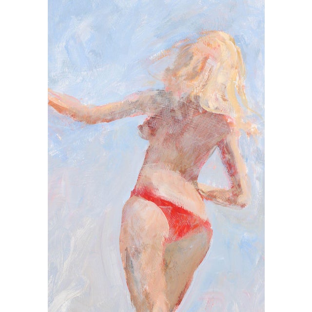 John Suplee (American, b 1947) "Bather in Motion" depicting a topless female nude, acrylic on luan panel, signed "John...