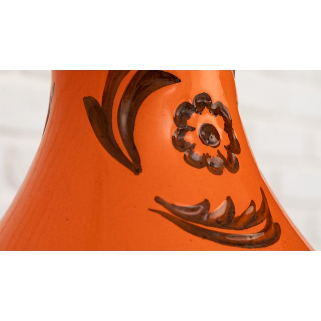 1960s Large Hand-Painted Orange Ceramic Table Lamp, Spain, 1960s For Sale - Image 5 of 9