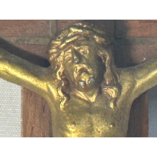 Art Deco Crucifix: Gold Gilt Jesus, Walnut Cross (9.75" Tall) For Sale - Image 4 of 9