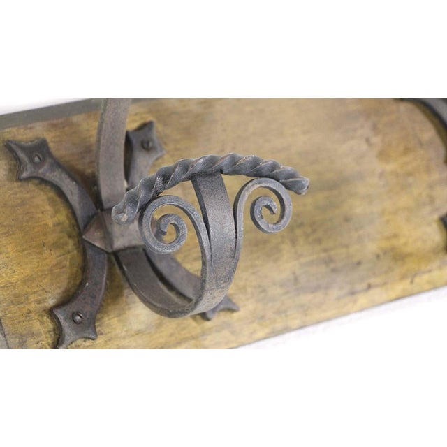 Mid 20th Century European 3-Curled Wrought Iron Hooks Wood Mount Wall Rack For Sale - Image 4 of 10