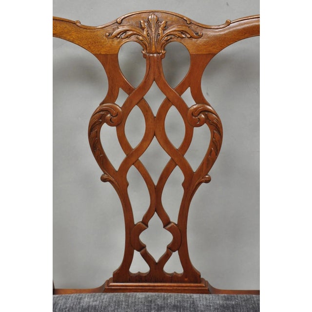 Early 20th Century Antique Chippendale Style Mahogany Carved Fretwork Dining Chairs - Set of 10 For Sale - Image 5 of 18