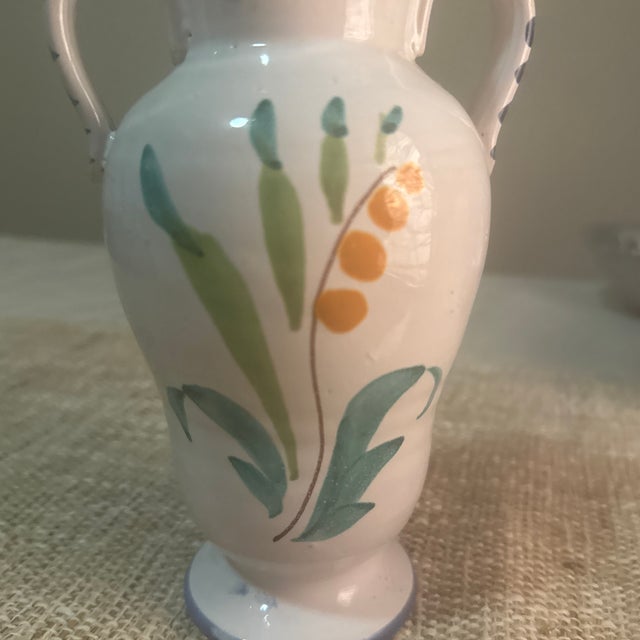 Italian 1970s Italian Pottery Vase Glazed Flower Motif Hand Painted For Sale - Image 3 of 9