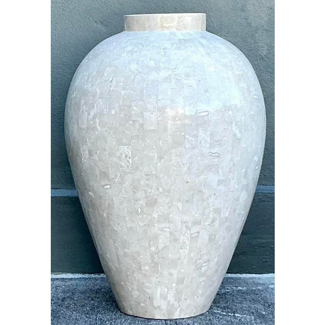 Ivory Vintage Boho Tessellated Stone Floor Vase For Sale - Image 8 of 11