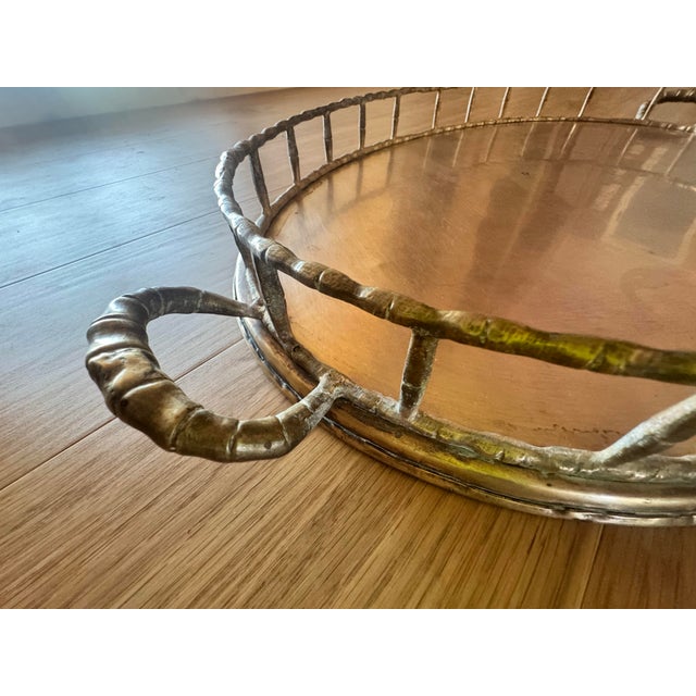 Mid 20th Century Solid Brass XL Tray With Bamboo-Shaped Rails & Handles, Oval-Shaped For Sale - Image 5 of 12