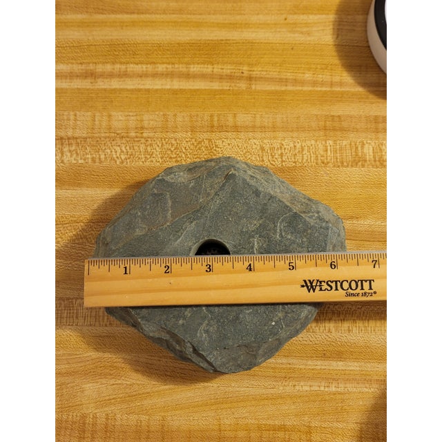 1990s Natural Slate Stone Ikebana Vase W/ Flower Frog Japan For Sale - Image 9 of 11