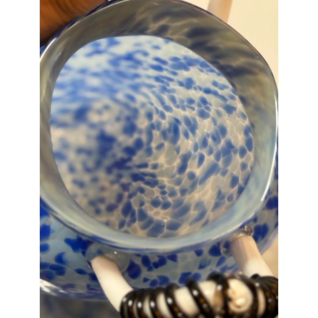 Circa 2000 Michael Fod Speckled Blue With White & Black Handles Vessel, Signed For Sale - Image 9 of 12