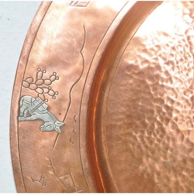 Copper Mid Century Modern Copper Platter W/ Sterling Figures Surround C.1950s For Sale - Image 8 of 10