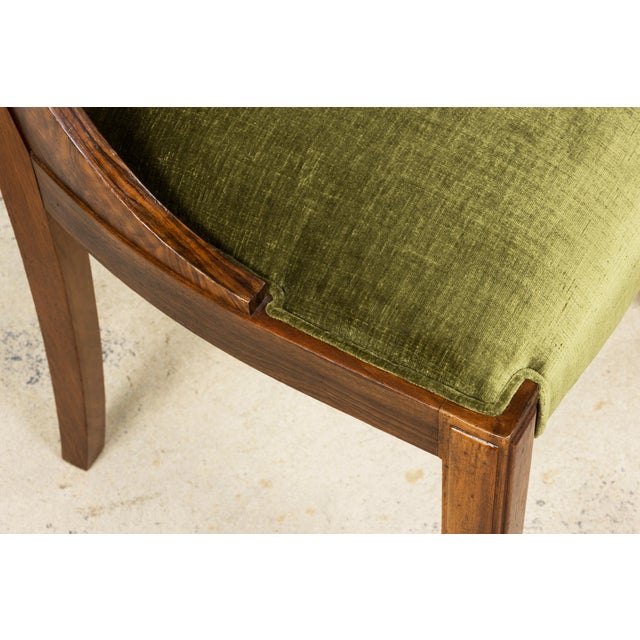 1920s French Art Deco Walnut Gondola Dining Chairs in Olive Green - Set of 8 For Sale - Image 15 of 18