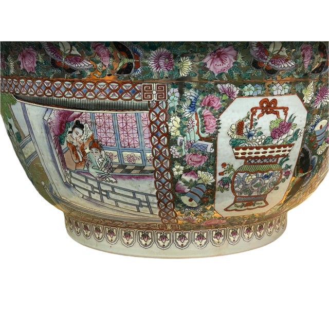 Vintage Chinese Famille Rose People House Graphic Large Porcelain Bowl Pot For Sale - Image 4 of 12