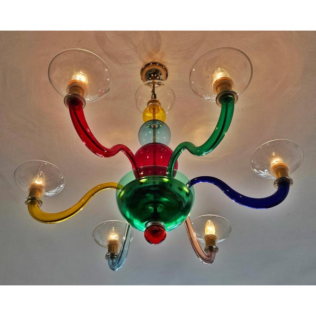 Multicolor Murano Glass Chandelier in style of Gio Ponti for Venini, Italy, 1970s For Sale - Image 11 of 12