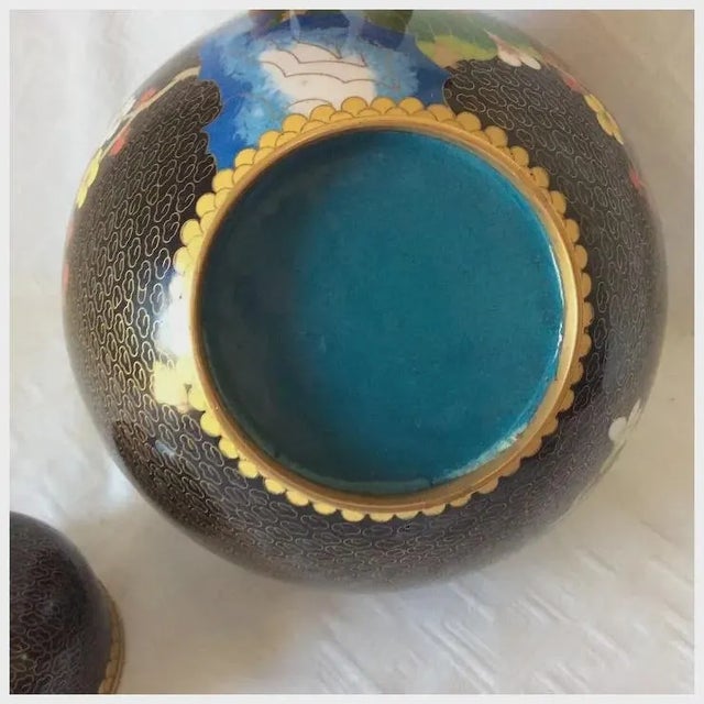 Metal Fine Vintage Asian, Chinese Cloisonne Bronze Ginger Jar, Urn, Floral Motif For Sale - Image 7 of 7