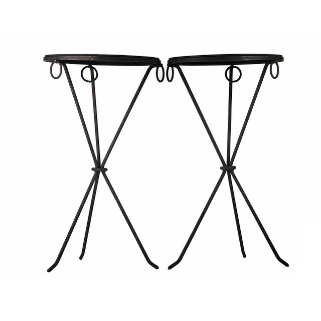 Mid-Century Modern Pair of Mid-20th Unmarked Century Wrought Iron Guéridon Tables Designed by Jean Michel-Frank for the Company Comte s.A. For Sale - Image 3 of 11