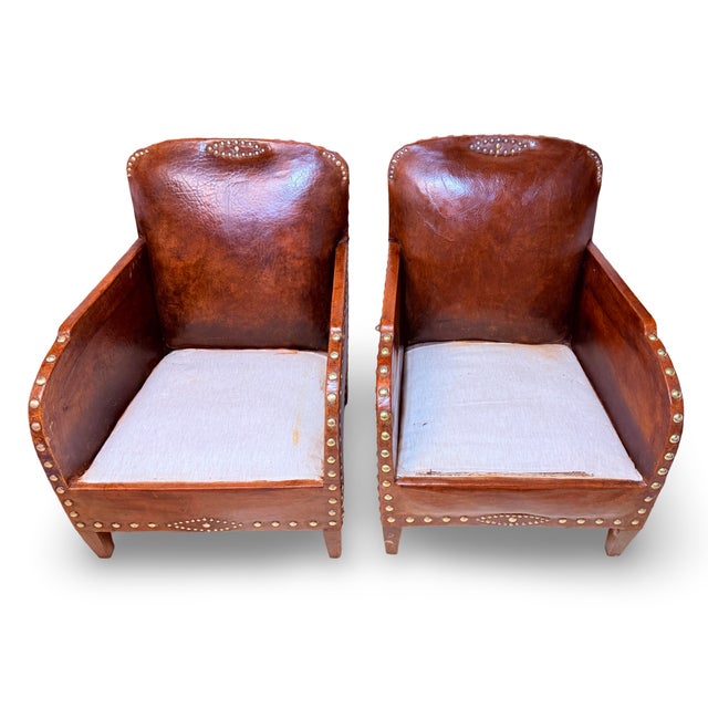 French Art Deco Leather Studded Club Chairs. 1930's France For Sale - Image 12 of 12