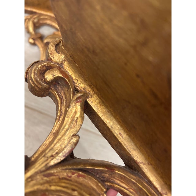 Gold Vintage Italian Florentine Gilt Wall Shelves | Rococo Style Gold Carved Wood Brackets | Hollywood Regency Decor | Pair For Sale - Image 8 of 15