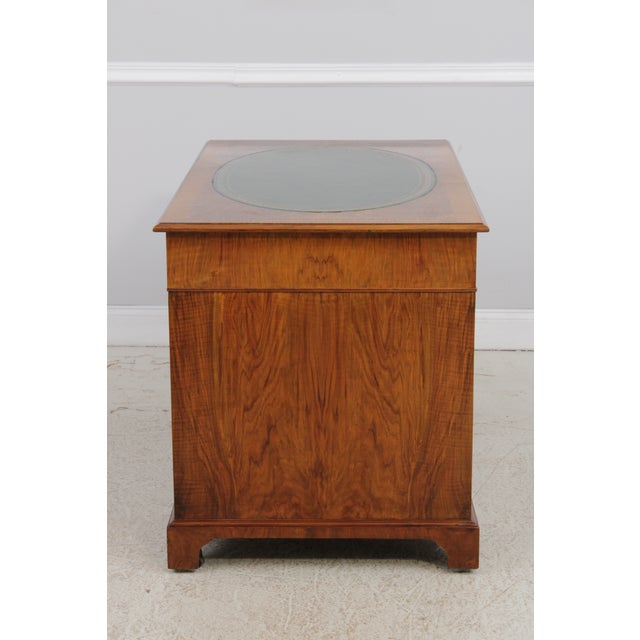 English 3 Part Leather Top Burl Walnut Desk For Sale - Image 9 of 15
