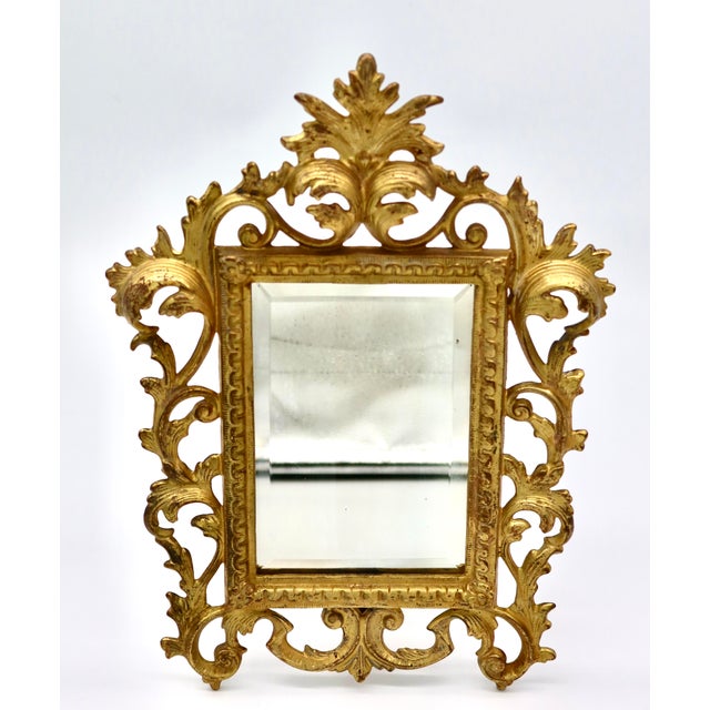 Antique Gilt Metal Vanity Mirror With Easel Stand For Sale - Image 4 of 7