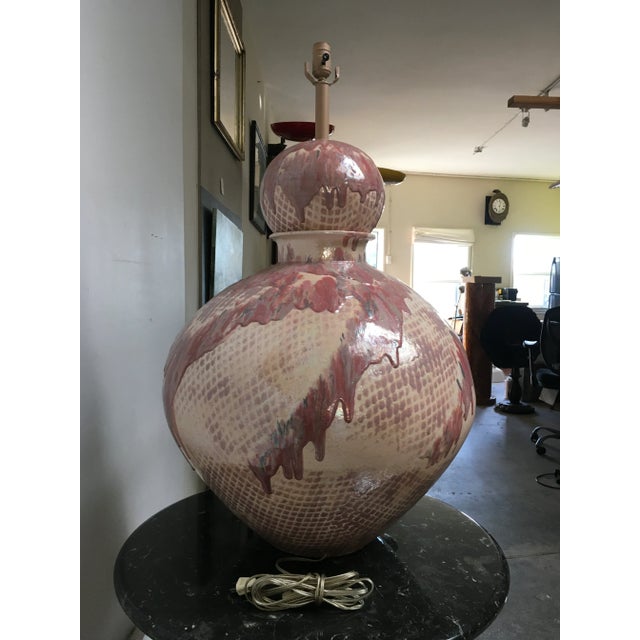 Light Pink Vintage Sculptural Post Modern Drip Glaze Ceramic Lamp For Sale - Image 8 of 12