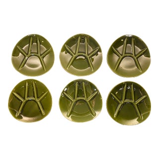 Vintage 1960s Green French Ceramic Plates By Niderviller- Set of 8 For Sale