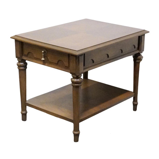 DREXEL FURNITURE Bookmatched Walnut Italian Mediterranean Style 20" Accent End Table 21" High 20" Wide 26" Deep We...