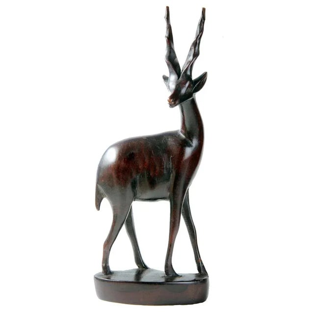 1970s Vintage Hand-Carved Hardwood Gazelle Figurine For Sale - Image 5 of 7